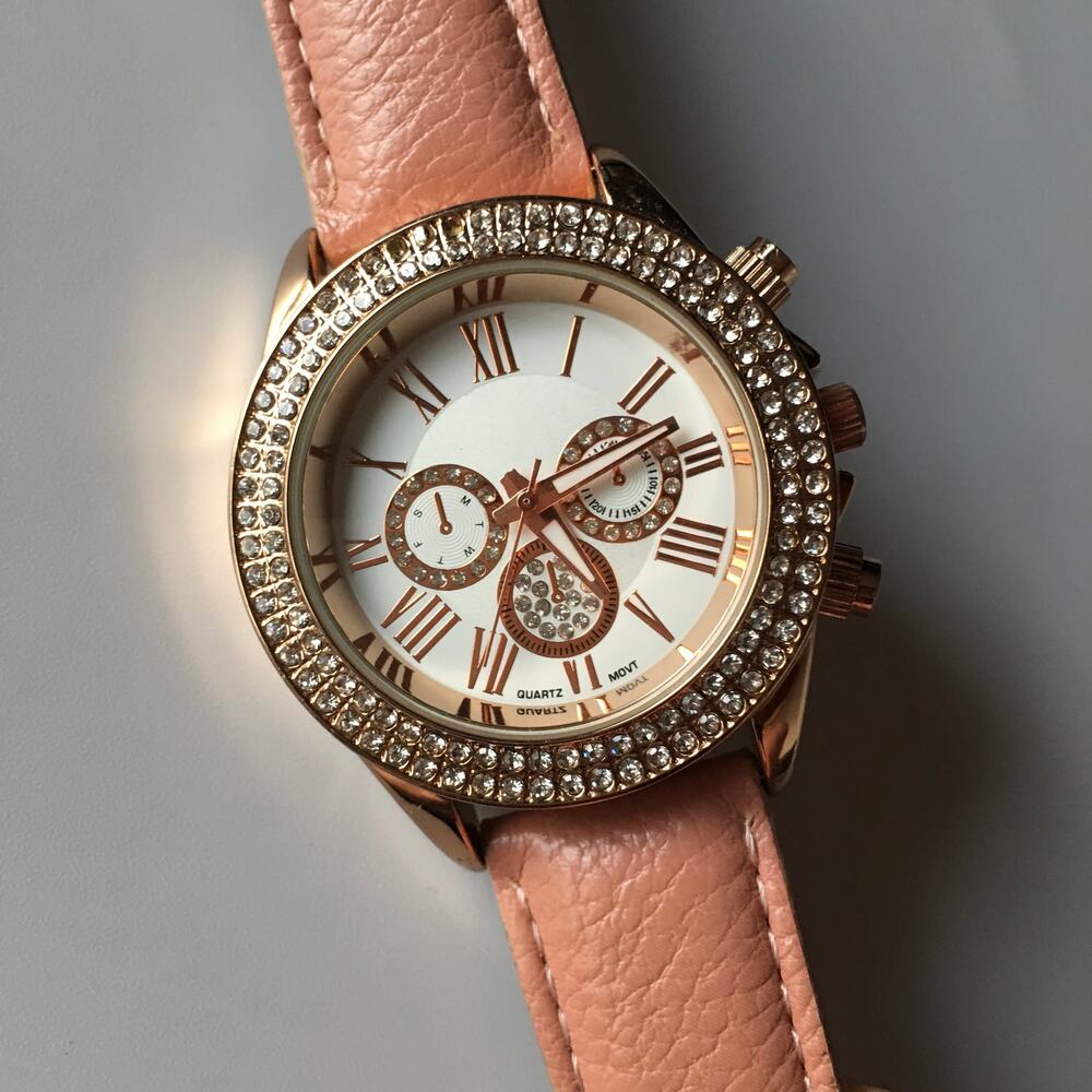 Francesca's pink band rhinestone bling watch, women's watch